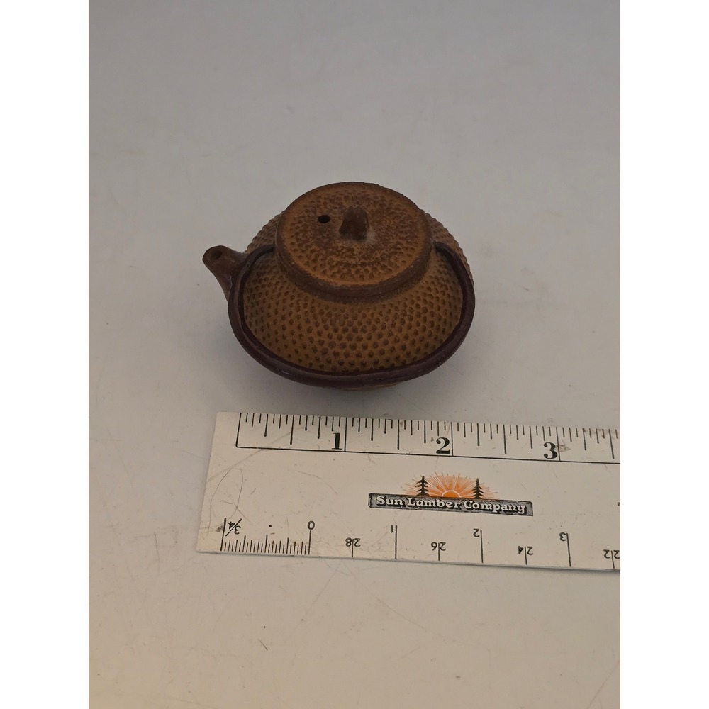 Miniature Cast Iron Teapot Brown Hobnail Tetsubin Style Decorative Tiny Kettle